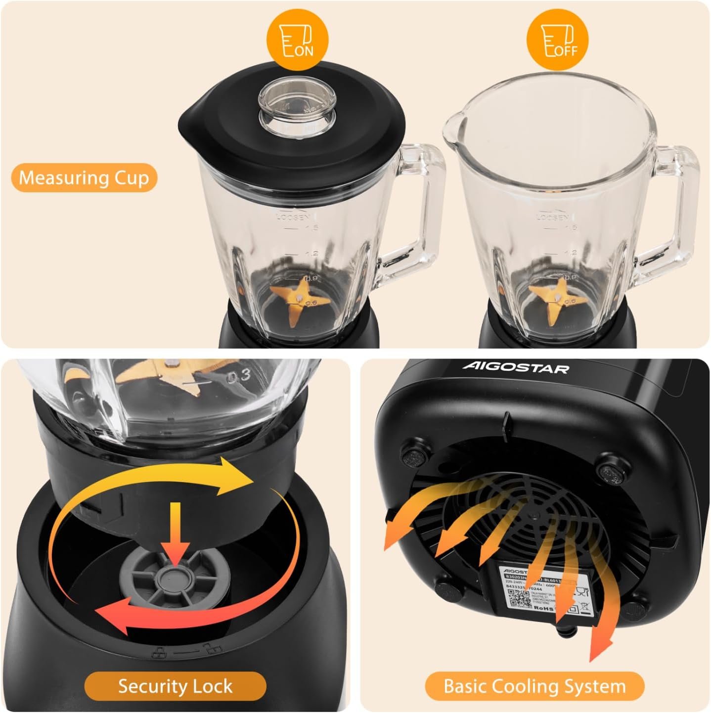 Licuadora Eléctrica de Alta Eficiencia Rosenberg | 1.5L, 800W, 6 Cuchillas en Acero Inox, Ideal para Batidos y Smoothies - Image 5